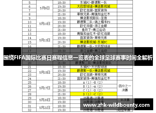 围绕FIFA国际比赛日赛程信息一览表的全球足球赛事时间全解析